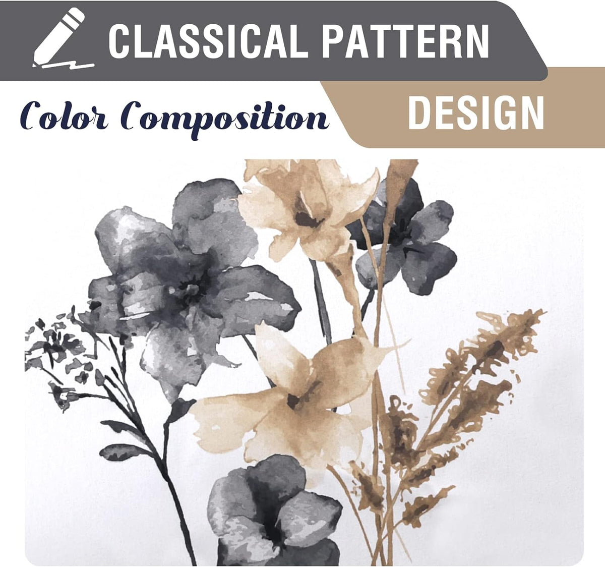 H.VERSAILTEX 100% Blackout Curtains 84 inch Length 2 Panels Set Cattleya Floral Printed Drapes Leah Floral Thermal Curtains for Bedroom with Black Liner Sound Proof Curtains, Grey and Taupe