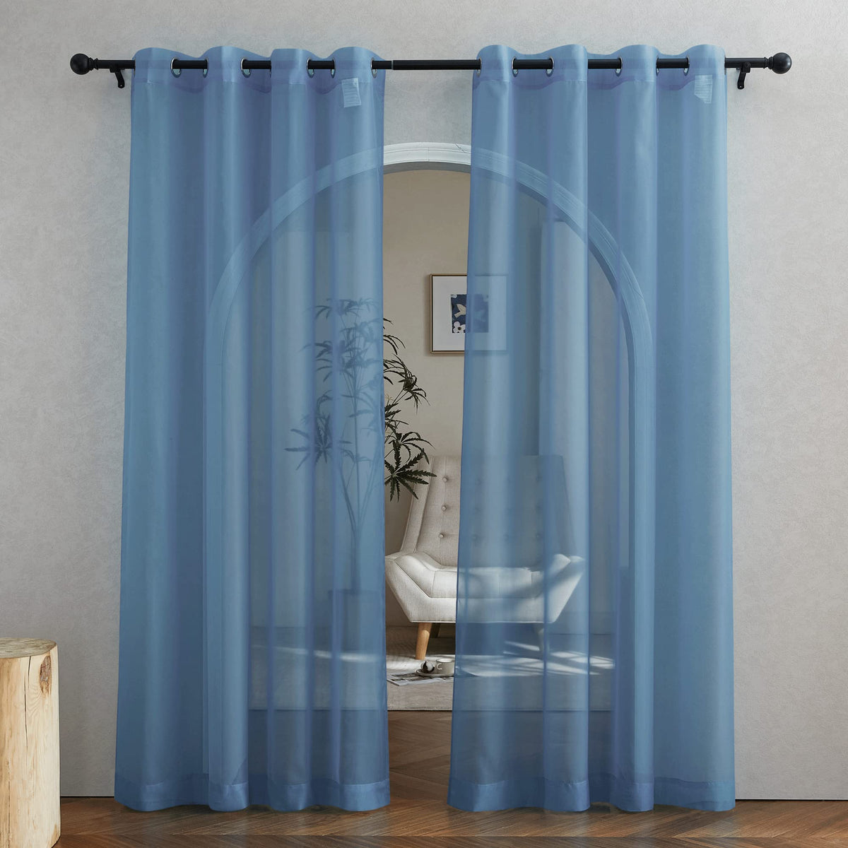 NICETOWN White Sheer Curtains & Drapes 96 inches Long for Living Room - Grommet Top Solid Lightweight & Airy Gauzy Window Treatments with Light Filtering for Bedroom, 2 Panels, W54 x L96