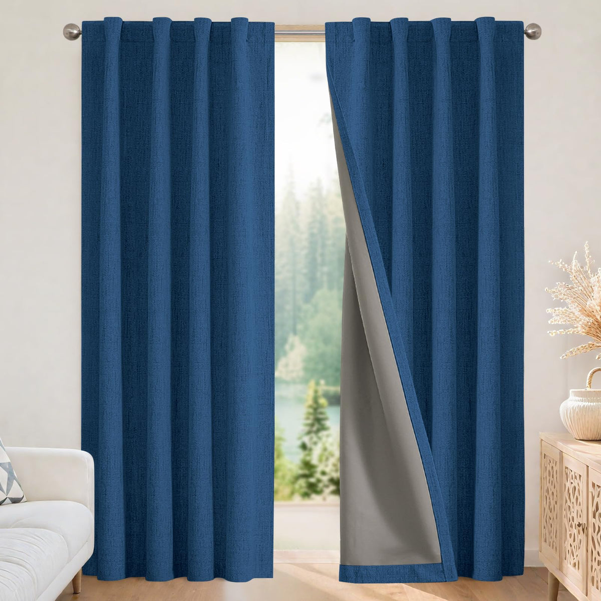 Joydeco 100% Blackout Curtains for Bedroom - Nature Linen 84 Inch Long