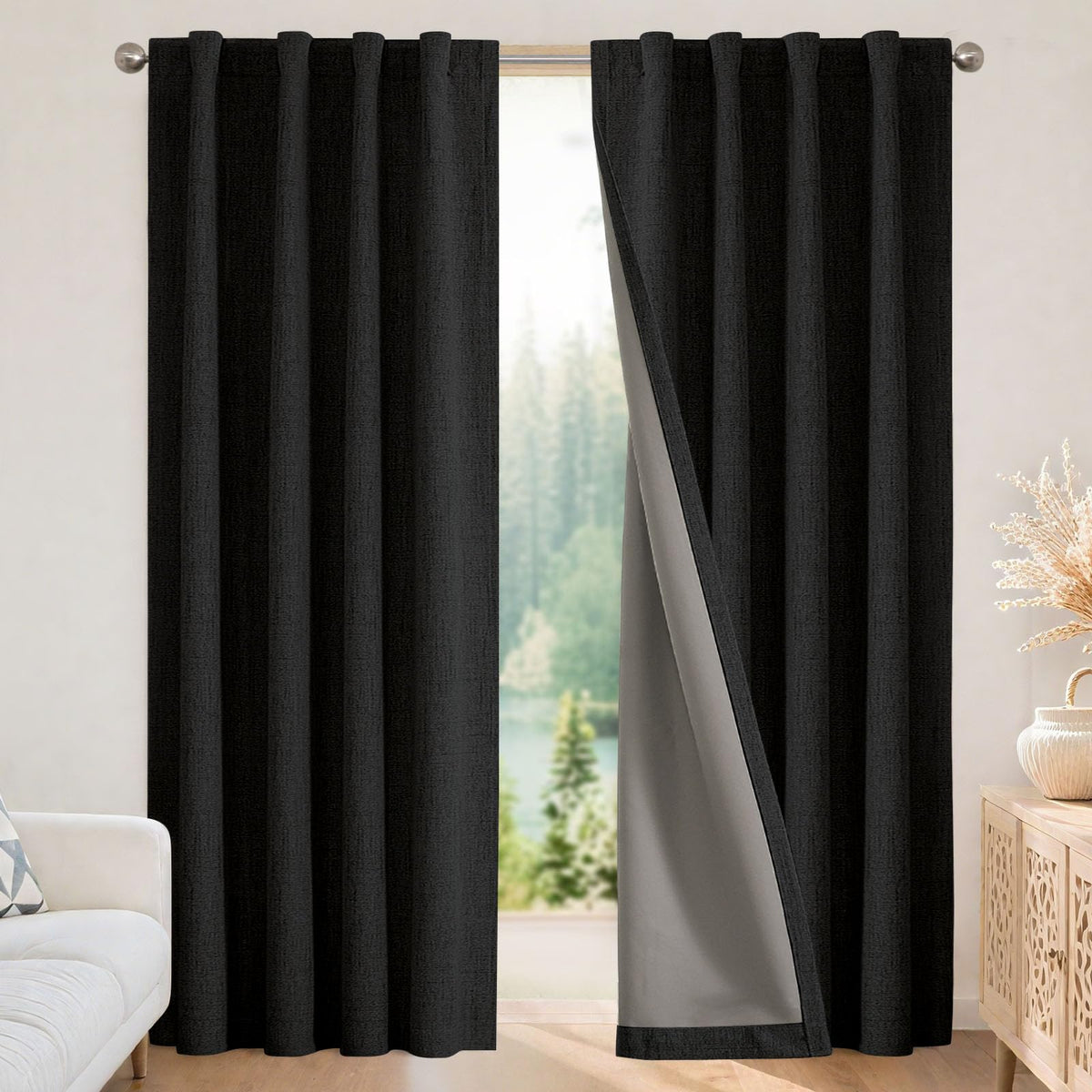 Joydeco 100% Blackout Curtains for Bedroom - Nature Linen 84 Inch Long