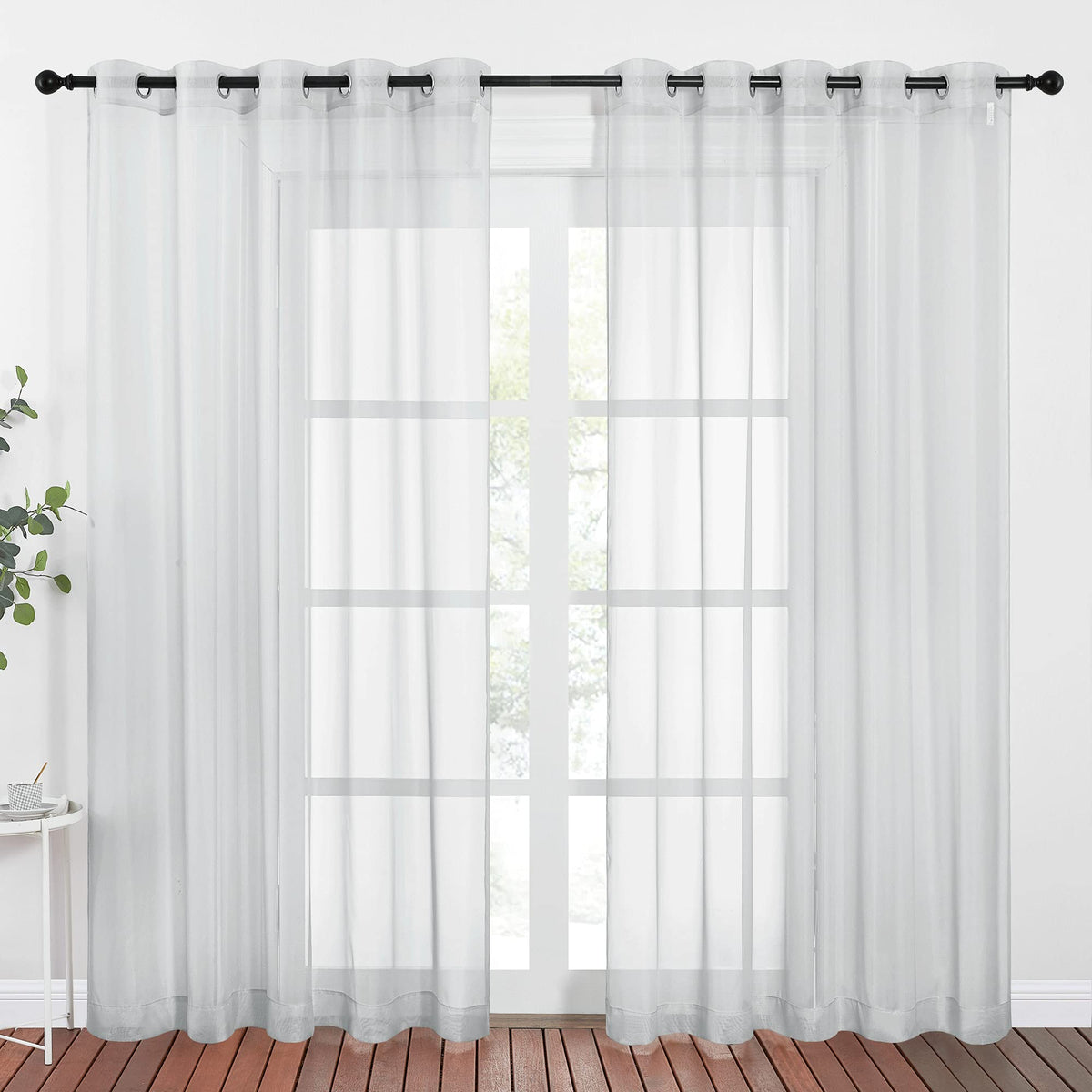 NICETOWN White Sheer Curtains & Drapes 96 inches Long for Living Room - Grommet Top Solid Lightweight & Airy Gauzy Window Treatments with Light Filtering for Bedroom, 2 Panels, W54 x L96