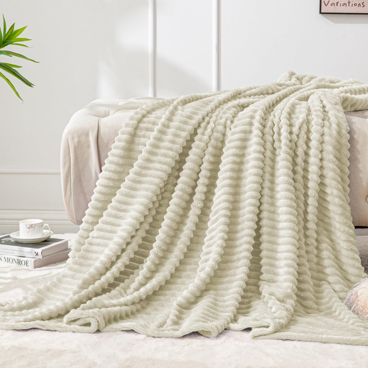 BEDELITE 3D Ribbed Jacquard Pink Fleece Throw Blanket for Couch, 50x60 Inch