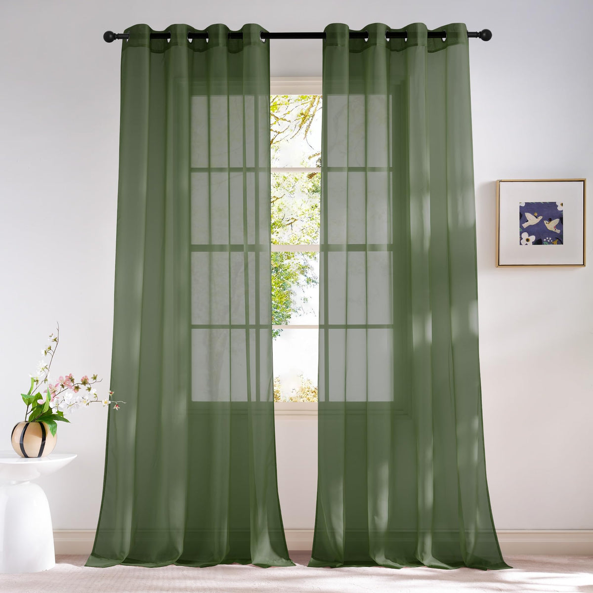 NICETOWN White Sheer Curtains & Drapes 96 inches Long for Living Room - Grommet Top Solid Lightweight & Airy Gauzy Window Treatments with Light Filtering for Bedroom, 2 Panels, W54 x L96