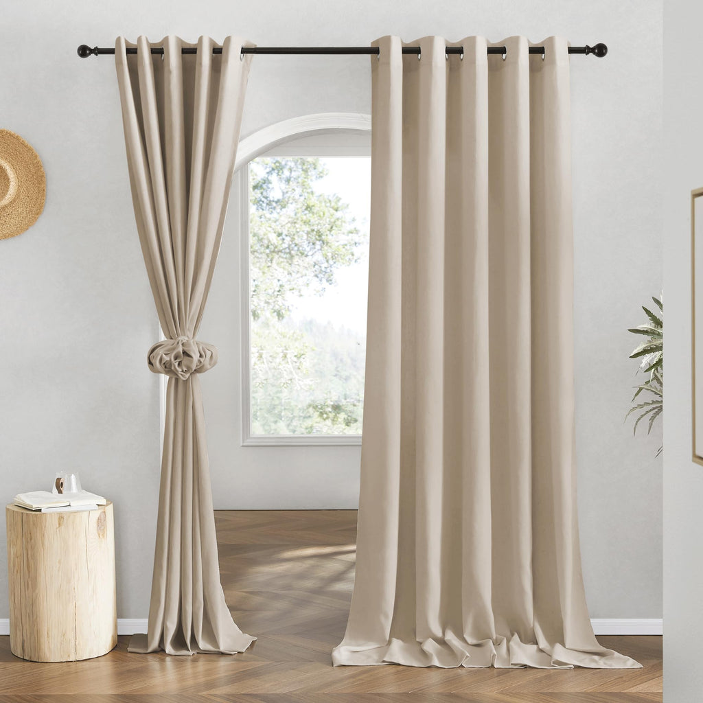 NICETOWN Natural Linen Curtains 84 inch Long 2 Panels Set, Grommet Top Thick Linen Burlap Semi Sheer Vertical Drapes Privacy Assured with Light Filtering for Bedroom/Living Room, W55 x L84
