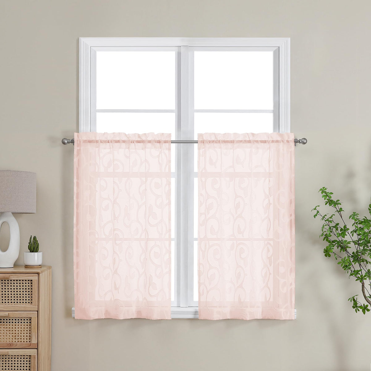 OWENIE Furman Ivory Sheer Curtains 84 inches Long for Bedroom Living Room 2 Panels Set, Jacquard Clip Light Filtering Semi Sheer Curtain Rod Pocket Window Drapes, 2 Pcs Each 40 W 84 L