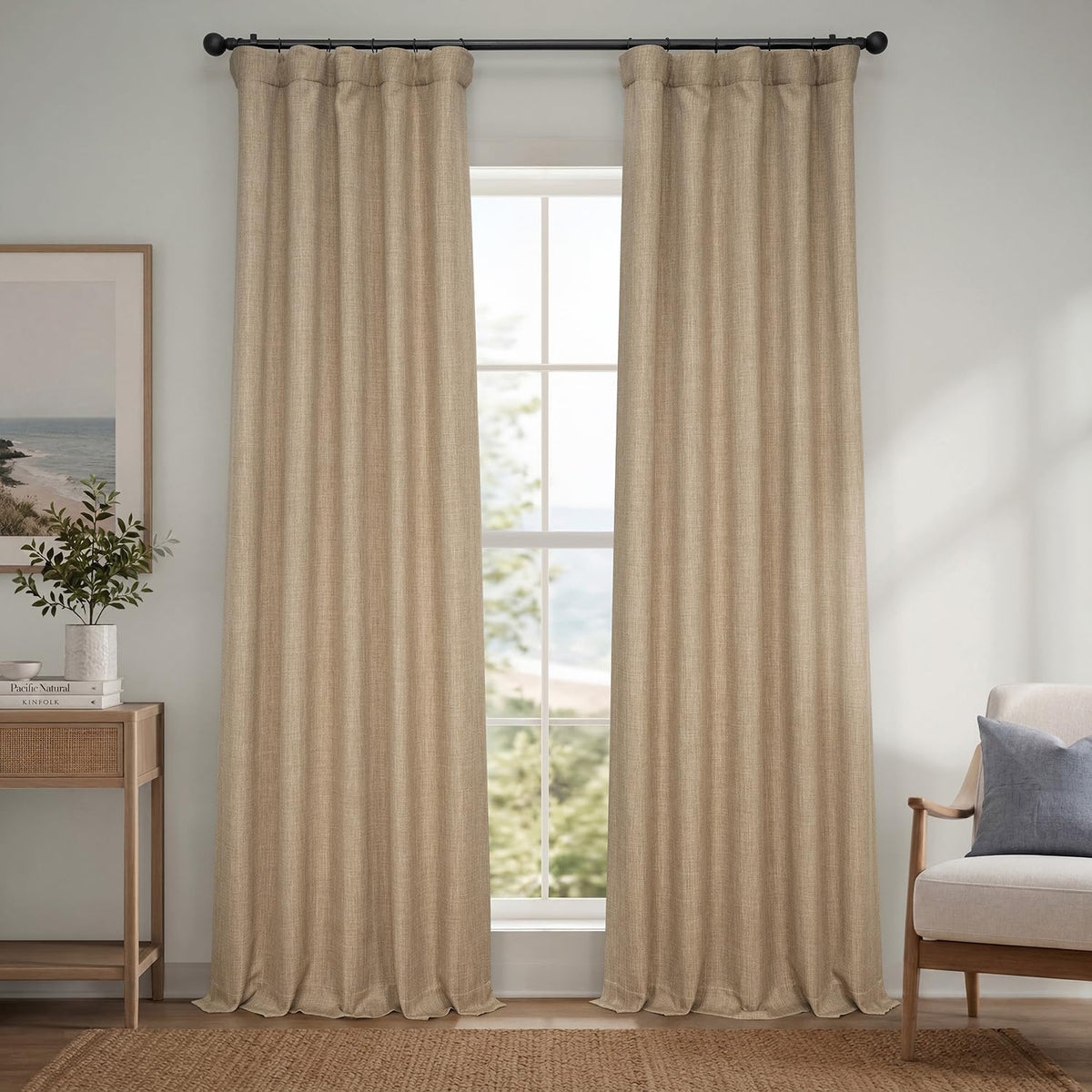 Faux Linen Curtains for Living Room (1 Panel) - 50W X 96L, Birch Taupe