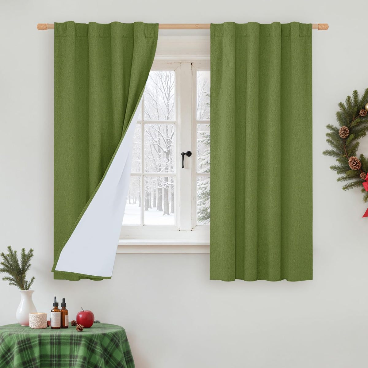 LAMIT 100% Blackout Short Linen Curtains for Cafe 40 Inch Length, Ivory