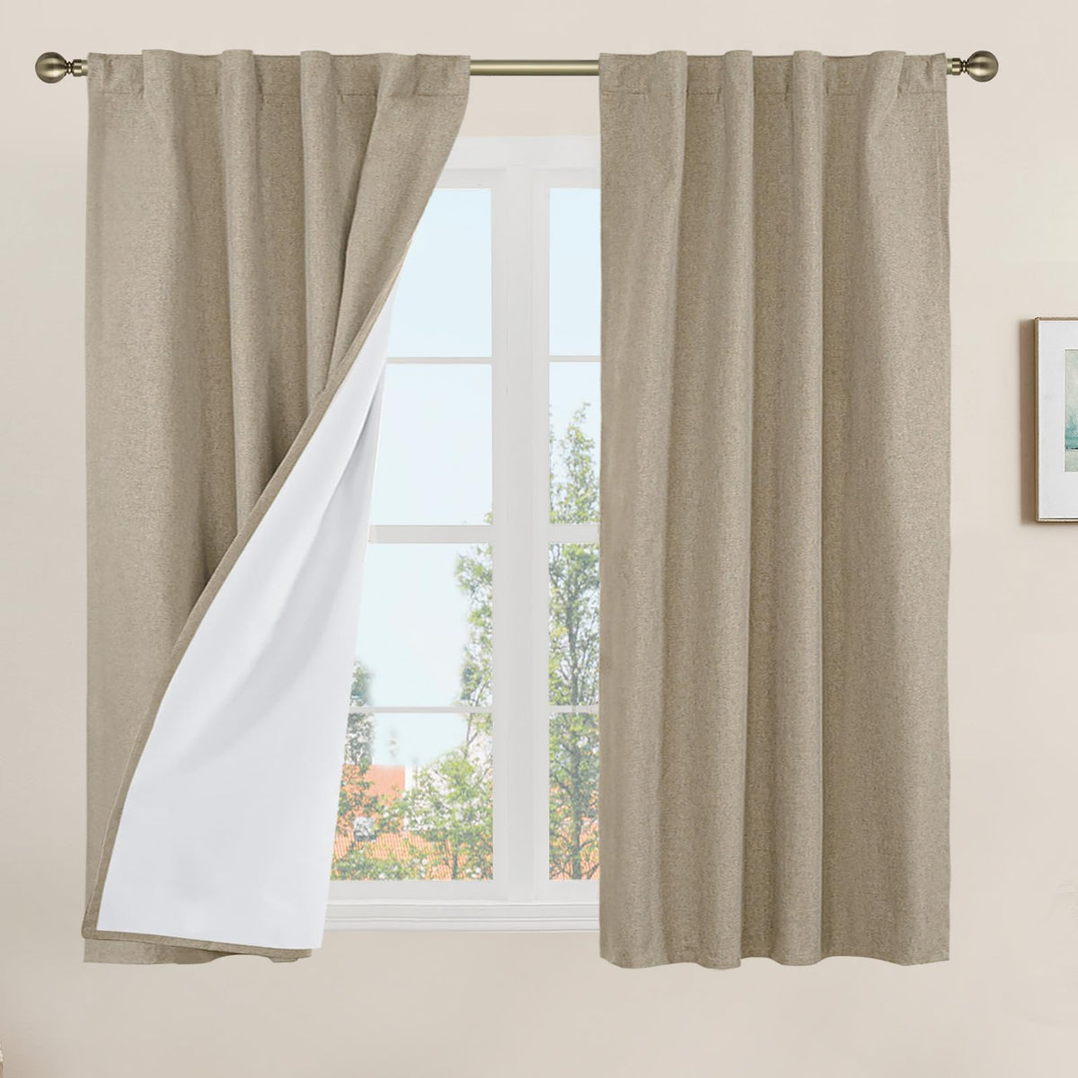LAMIT 100% Blackout Short Linen Curtains for Cafe 40 Inch Length, Ivory