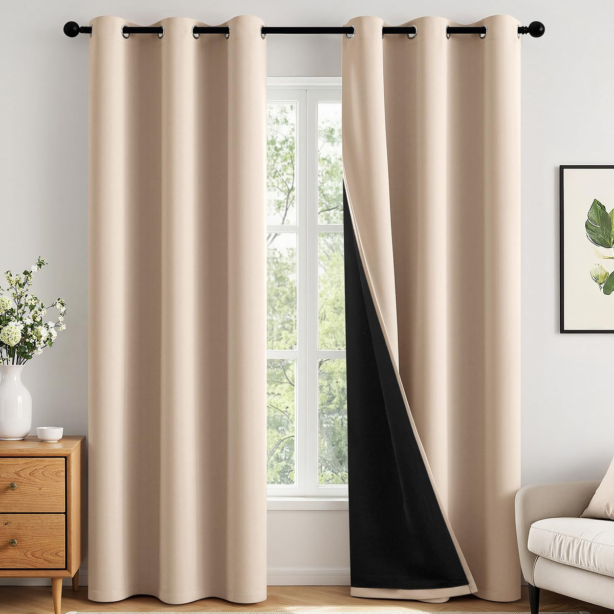 MIULEE Cream 100% Blackout Curtains for Bedroom 40x63 Inch Long