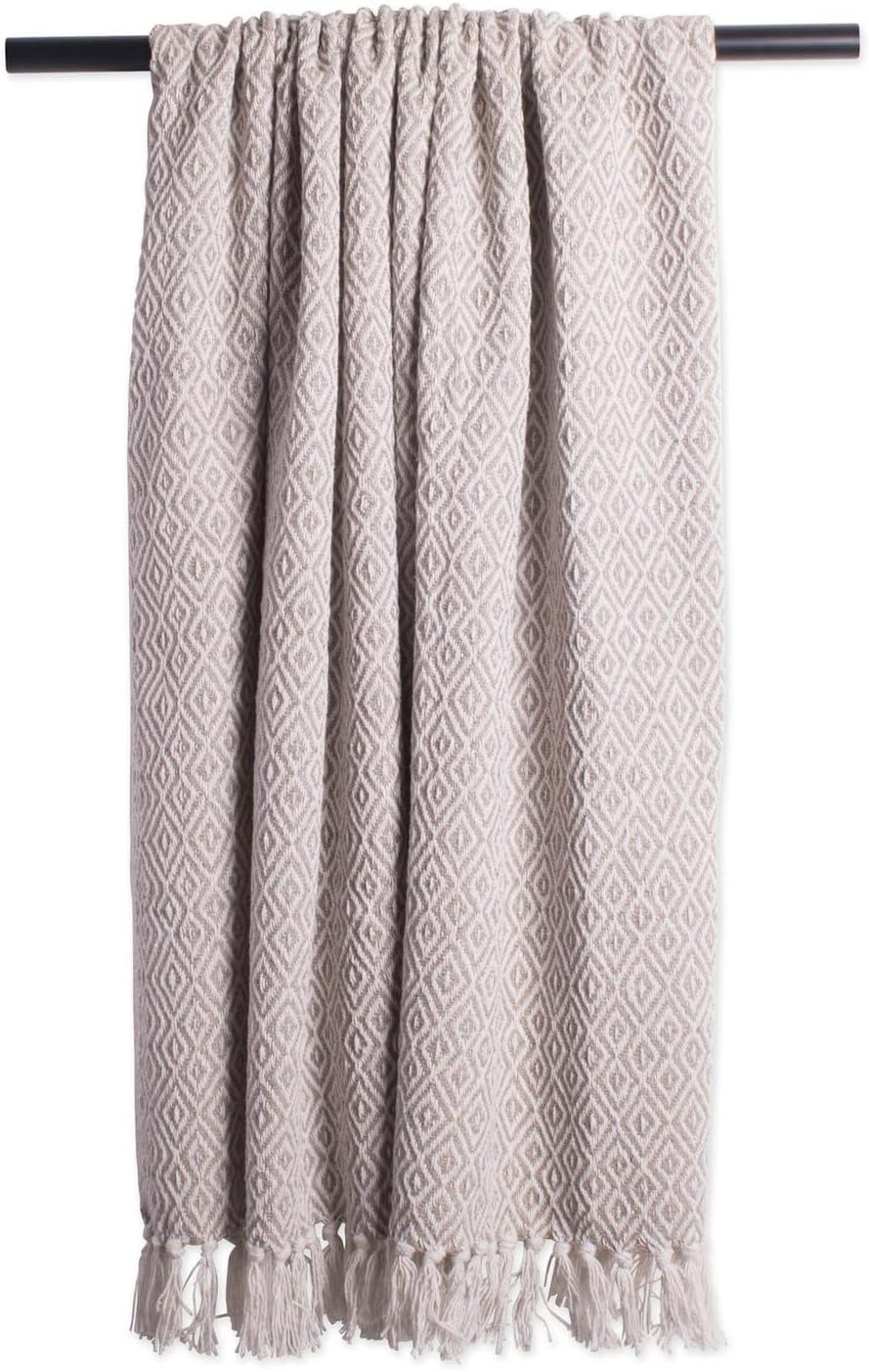 DII Rustic Farmhouse Double Diamond Woven Throw, 50x60, Stone
