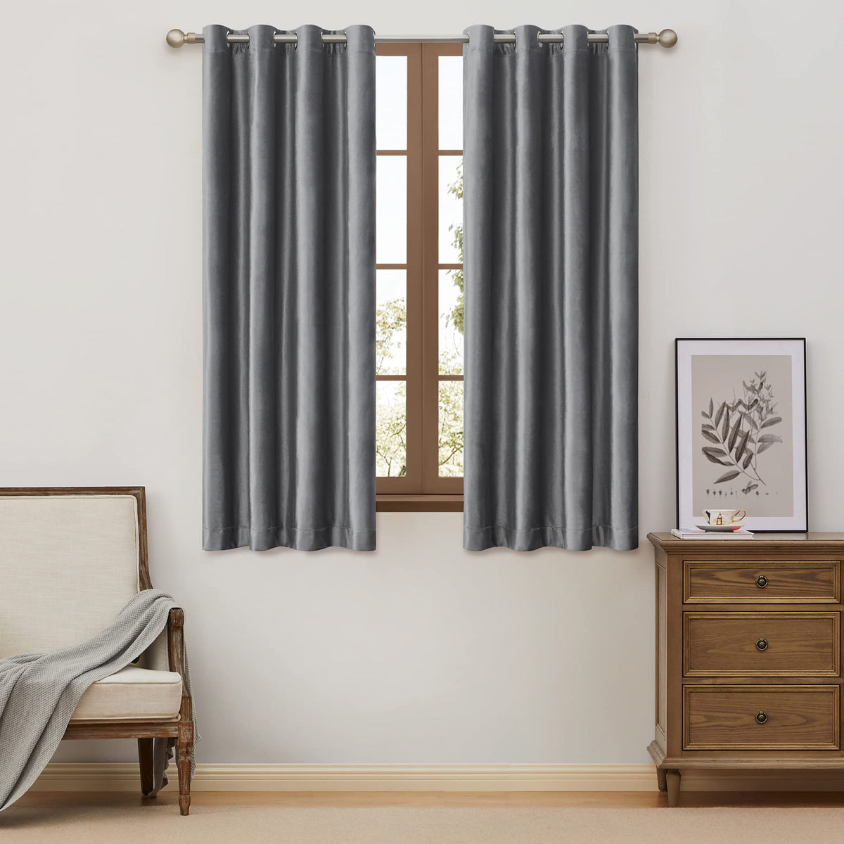 BULBUL Velvet Gold Grommet Blackout Curtains 84 inch Length for Living Room