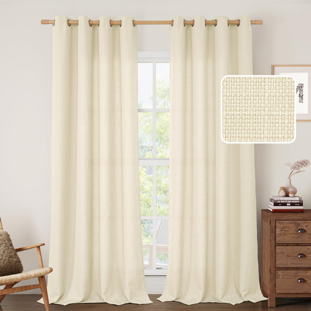 LAMIT Cream Ivory Linen Semi Sheer Curtains 84 inch Length for Bedroom