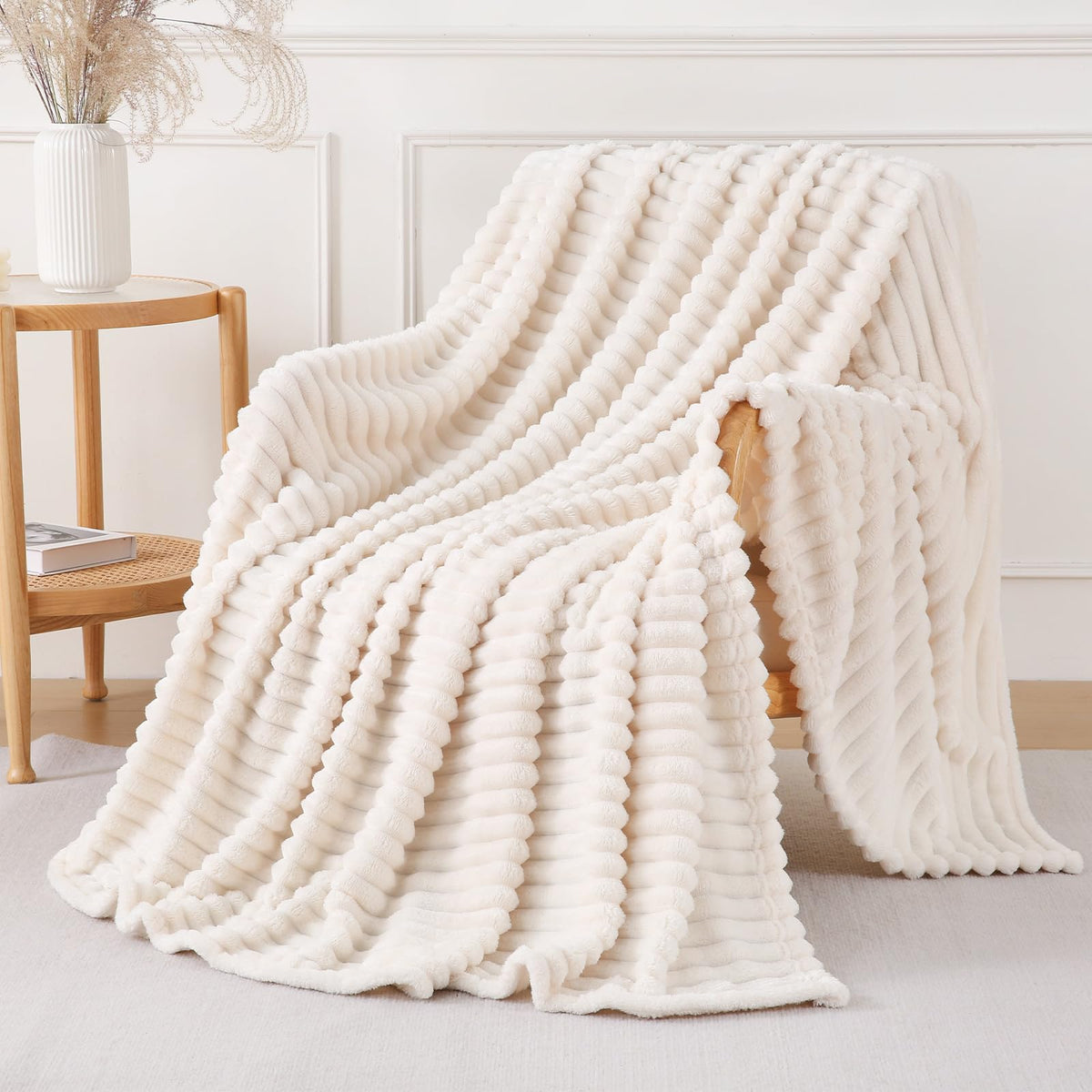 Khaki Throw Blanket for Couch Sofa 50x60 inches Striped Design