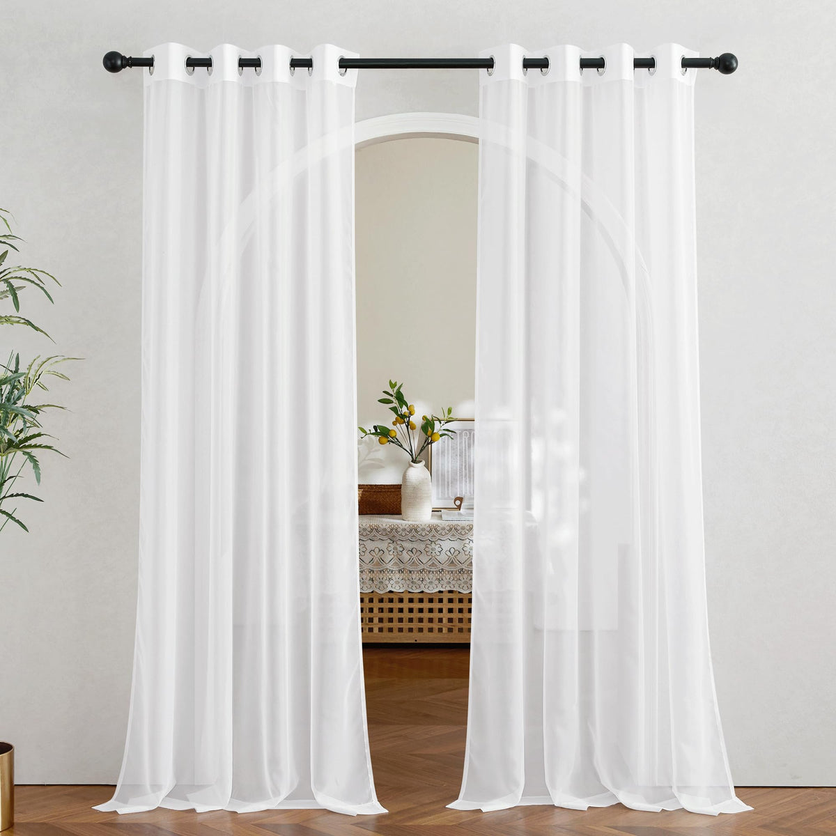 NICETOWN White Sheer Curtains & Drapes 96 inches Long for Living Room - Grommet Top Solid Lightweight & Airy Gauzy Window Treatments with Light Filtering for Bedroom, 2 Panels, W54 x L96