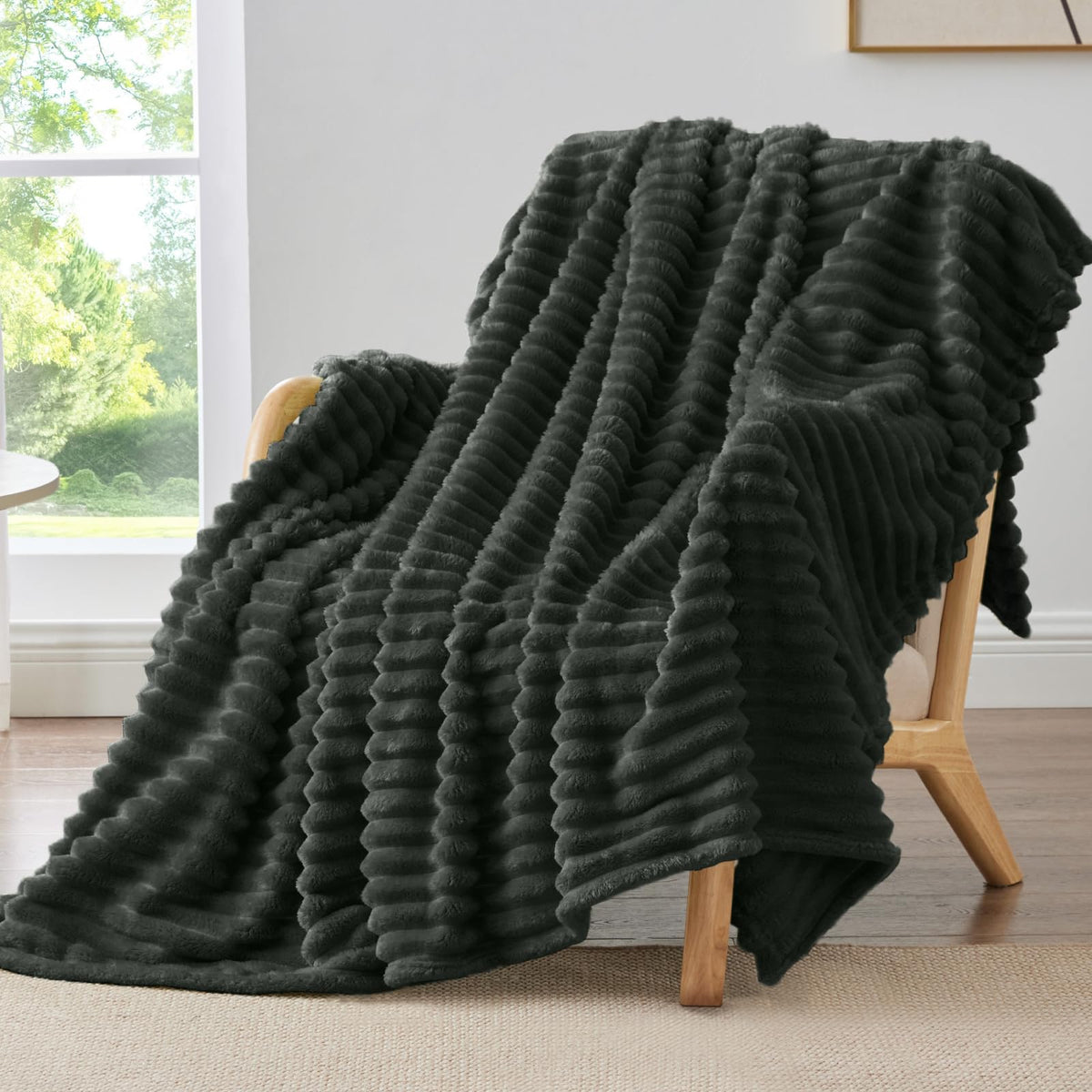 BEDELITE Ribbed Fleece Throw Blanket for Couch, Cream, 50"x60"