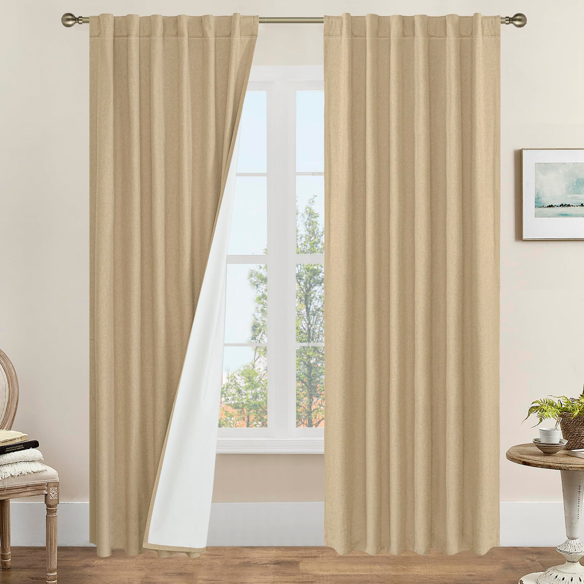 LAMIT 100% Blackout Short Linen Curtains for Cafe 40 Inch Length, Ivory