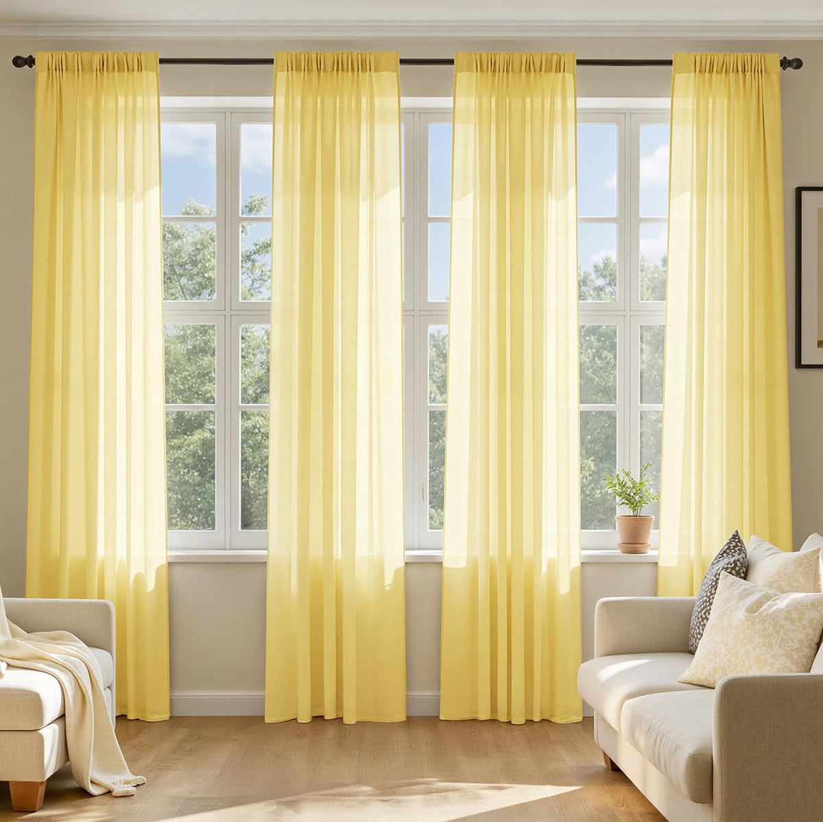 MIULEE Beige Sheer Curtains 84 Inches Long 4 Panels 42 x 84 Inches