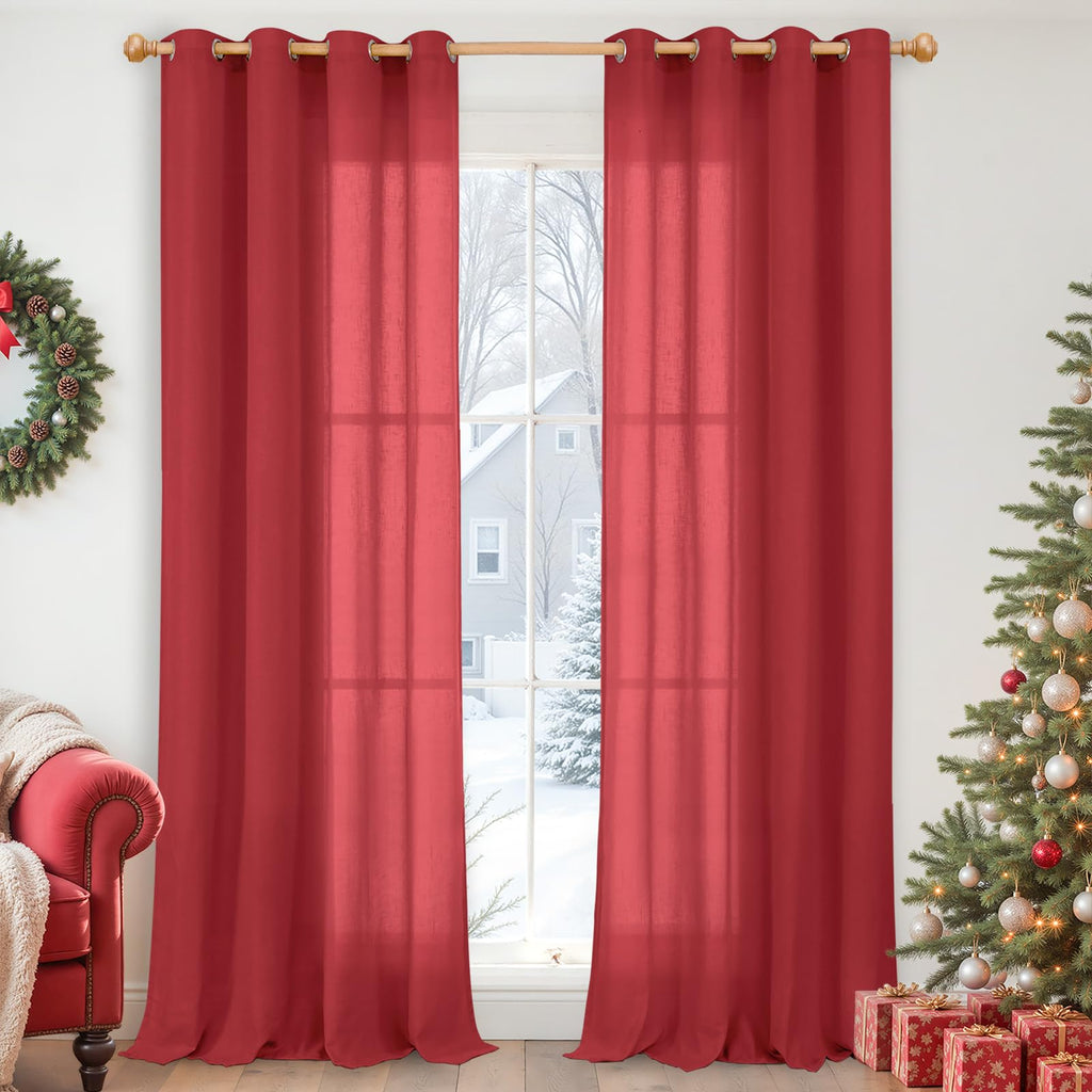YoungsTex Linen Semi Sheer Curtains 63 Inch Length, Light Filtering Drapes