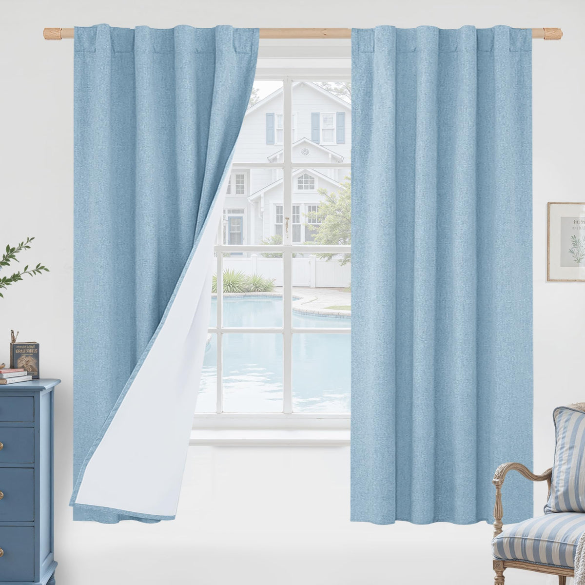 LAMIT 100% Blackout Short Linen Curtains for Cafe 40 Inch Length, Ivory