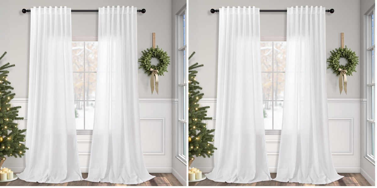 Natural Linen Back Tab Curtains 84 Inch Length for Living Room 2 Panel Pocket Drape Light Filtering Semi Sheer Neutral Country Rustic Farmhouse Boho Curtain Bedroom Muslin Look Ivory Cream Colored