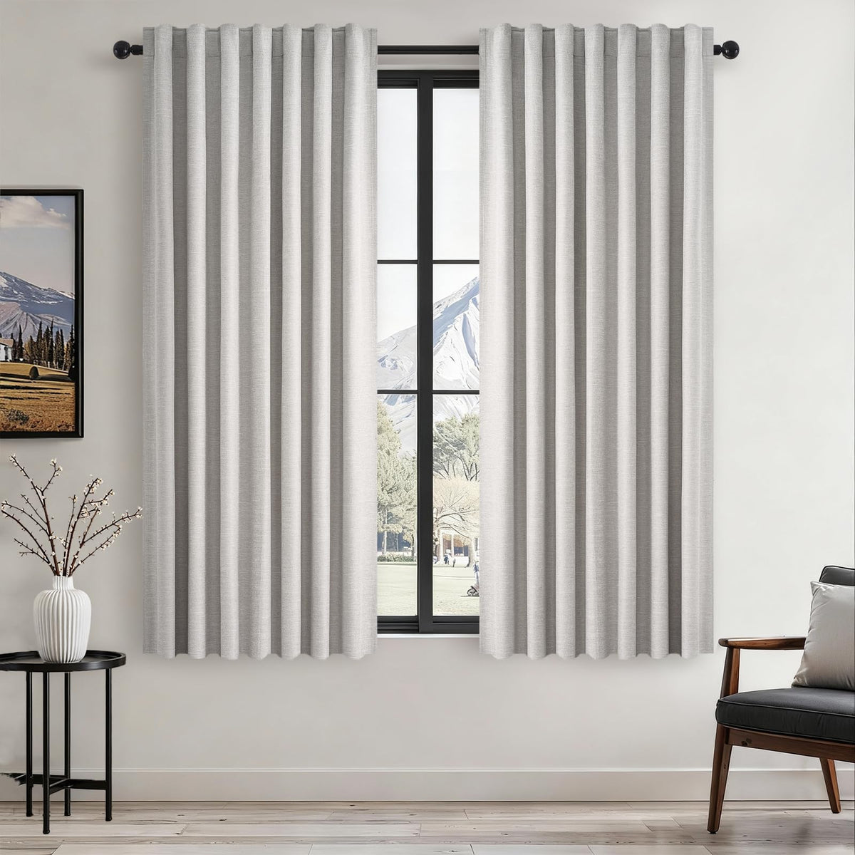 Topfinel Linen Blackout Curtains 96 Inch Long, Boho Farmhouse Ivory Birch Viral Drapes Pinch Pleated Curtains with Hooks for Living Room, Neutral 8 FT Back Tab Bedroom Curtains 52" X 96" 2 Panels