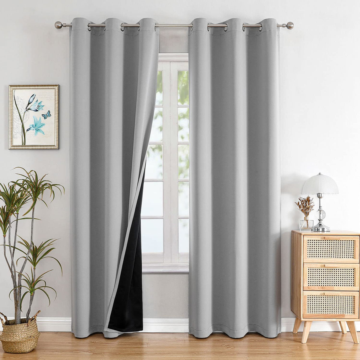 ChrisDowa 100% Blackout Curtains for Bedroom 63 Inch Long with Black Liner