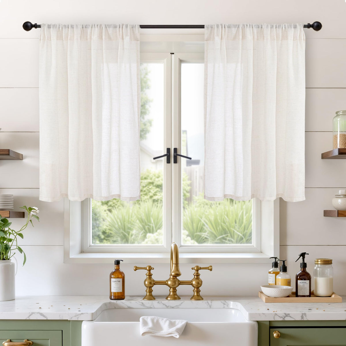 BGment Tan Linen Curtains 84 Inch Length 2 Panels Burlap Semi Sheer Drapes