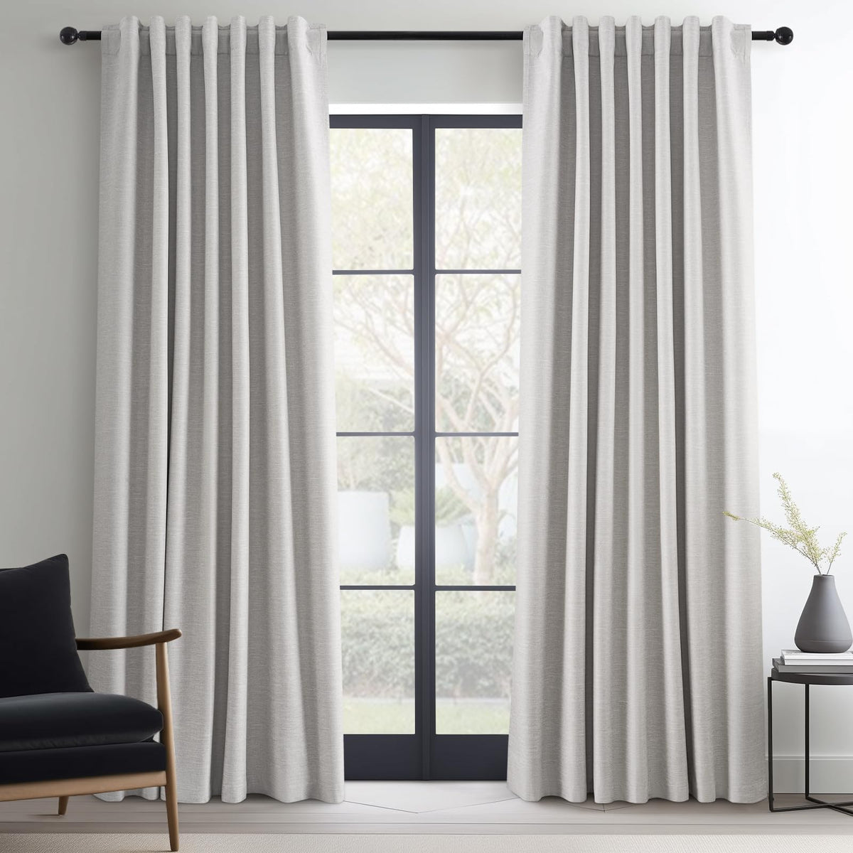 Topfinel Linen Blackout Curtains 96 Inch Long, Boho Farmhouse Ivory Birch Viral Drapes Pinch Pleated Curtains with Hooks for Living Room, Neutral 8 FT Back Tab Bedroom Curtains 52" X 96" 2 Panels