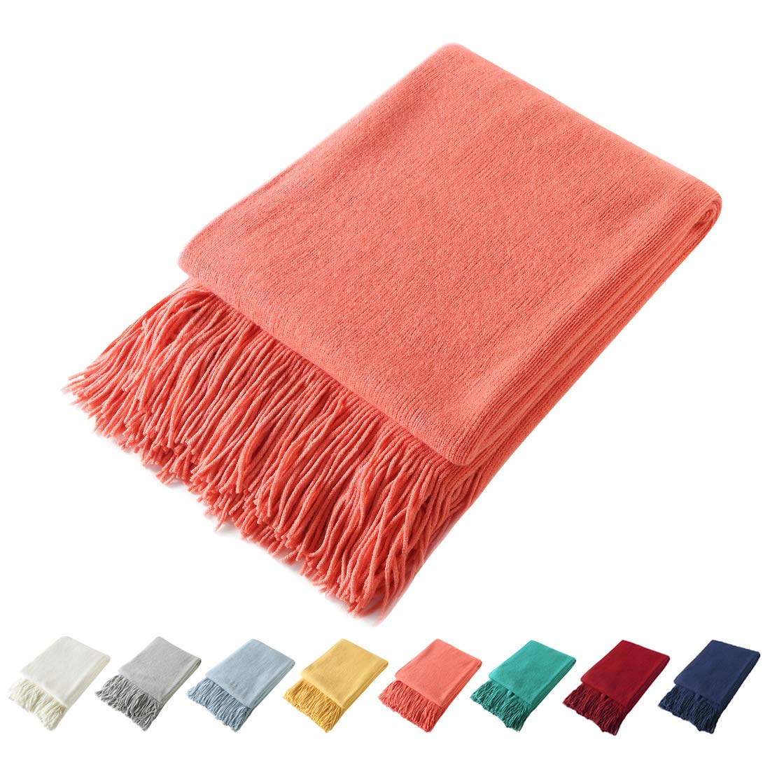 Homiest Pale Blue Knitted Throw Blanket with Fringe, 50x60 Inch
