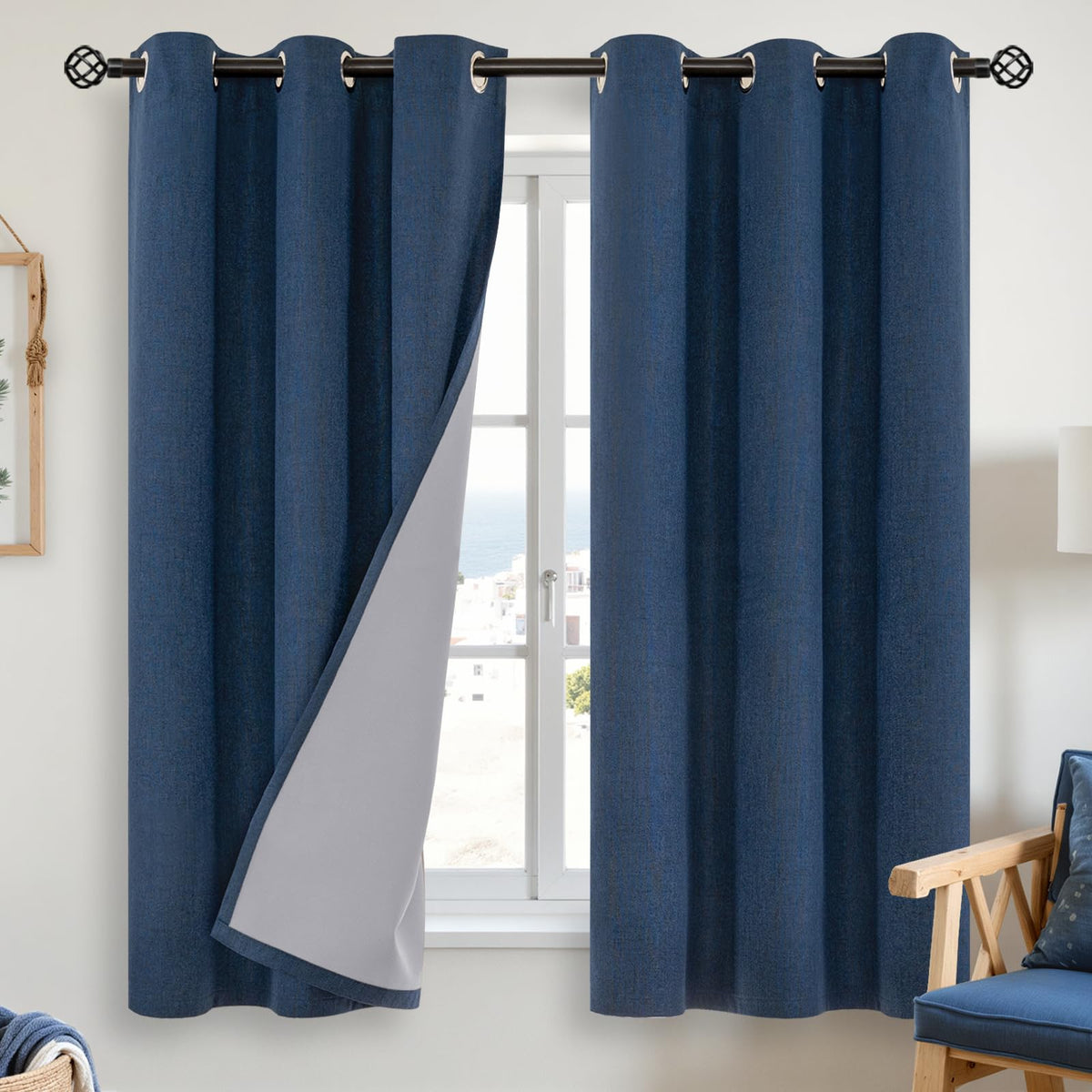 YoungsTex Linen Blackout Curtains 63 Inch Length Bedroom Beige Darkening