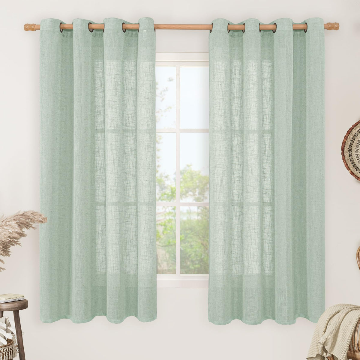 LAMIT Cream Ivory Linen Semi Sheer Curtains 84 inch Length for Bedroom