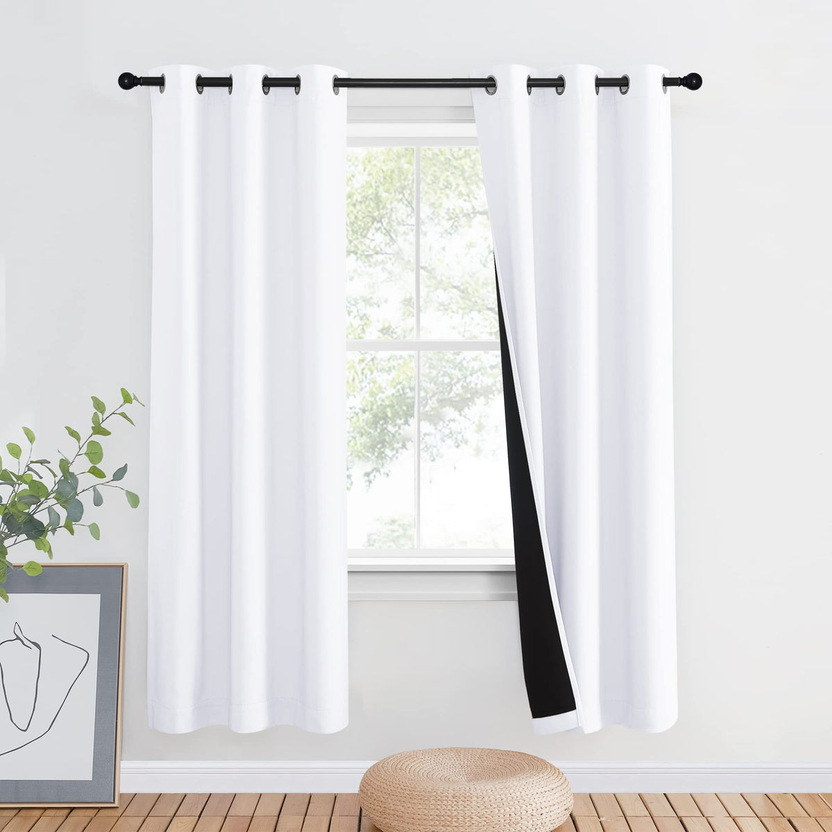 NICETOWN 100% Blackout Curtain 54 inches Long, Double-Deck Completely Blackout Window Treatment Thermal Insulated Lined Drape for Small Window (White, 1 PC, 52 inches Width Each Panel)