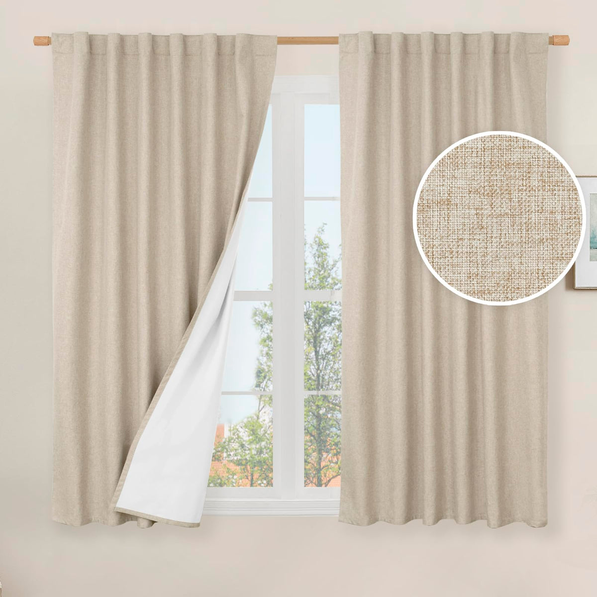 LAMIT 100% Blackout Short Linen Curtains for Cafe 40 Inch Length, Ivory