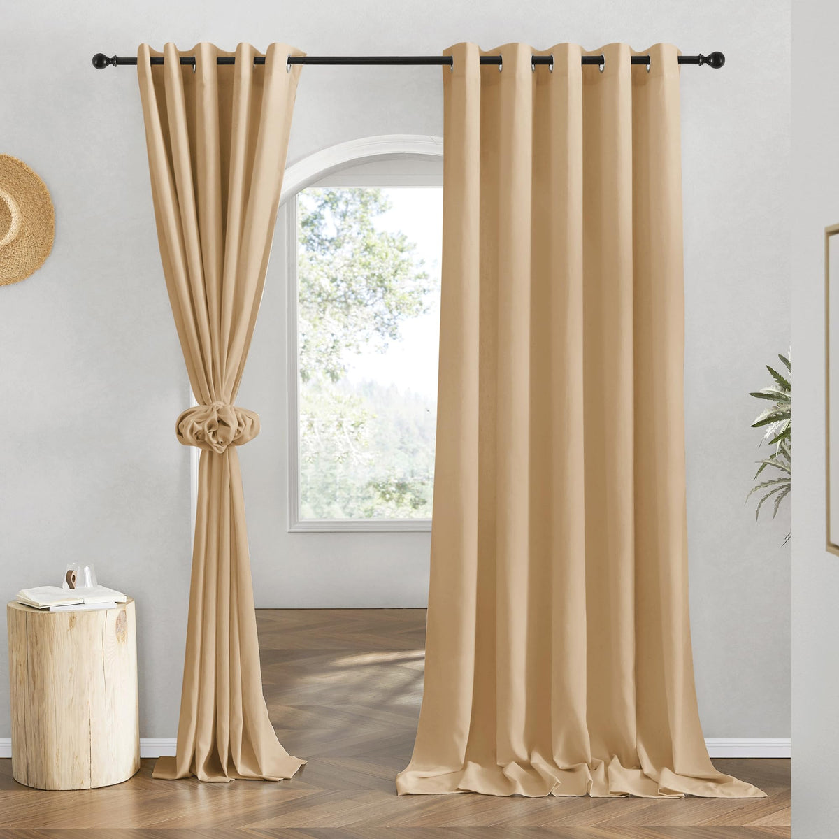 NICETOWN Natural Linen Curtains 84 inch Long 2 Panels Set, Grommet Top Thick Linen Burlap Semi Sheer Vertical Drapes Privacy Assured with Light Filtering for Bedroom/Living Room, W55 x L84