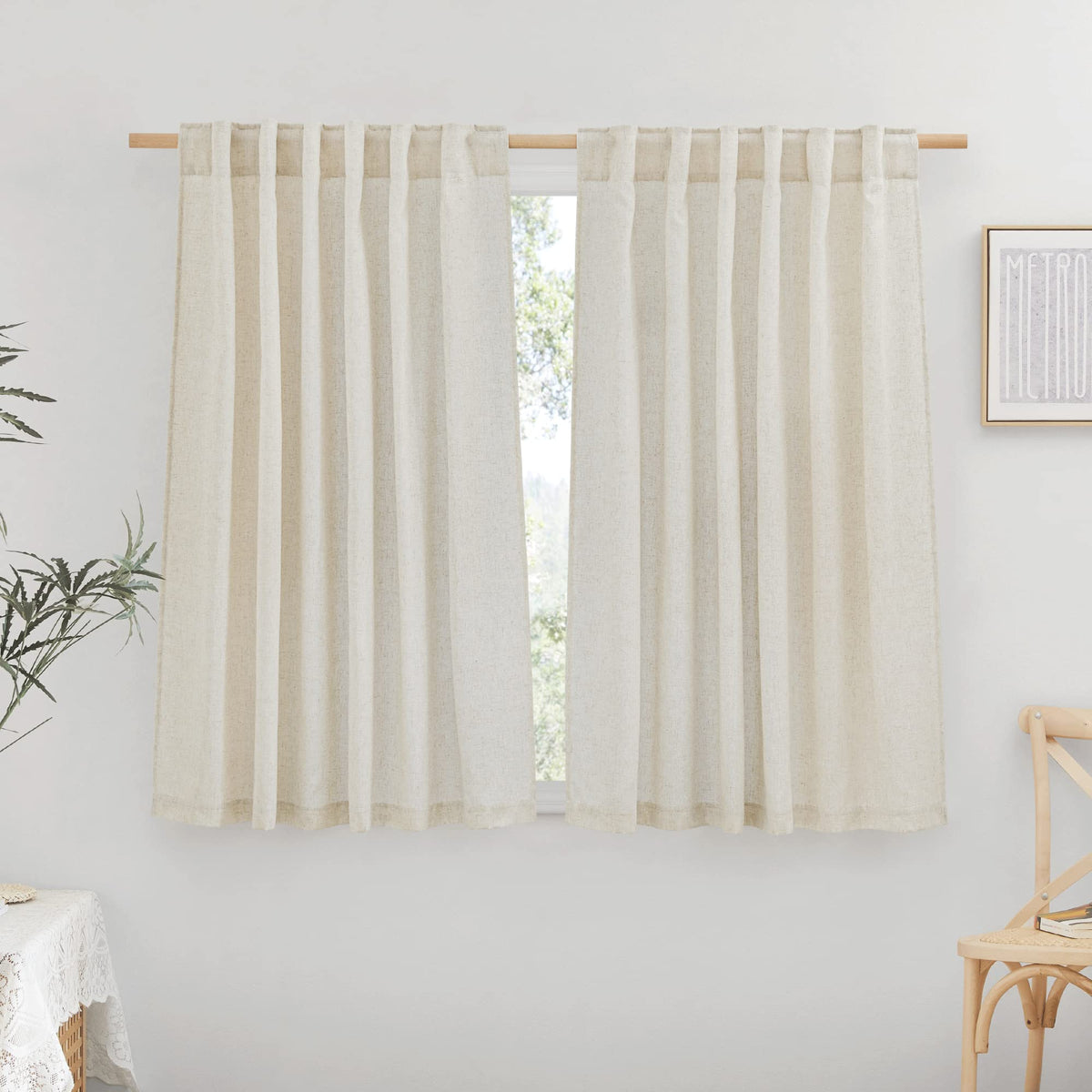 NICETOWN Flax Sheer Linen Curtains for Living Room 95 inch Long 2 Panels, Rod Pocket & Back Tab Semi Sheer Drapes Privacy Added with Light Filtering for Bedroom/Living Room, Natural, W55 x L95