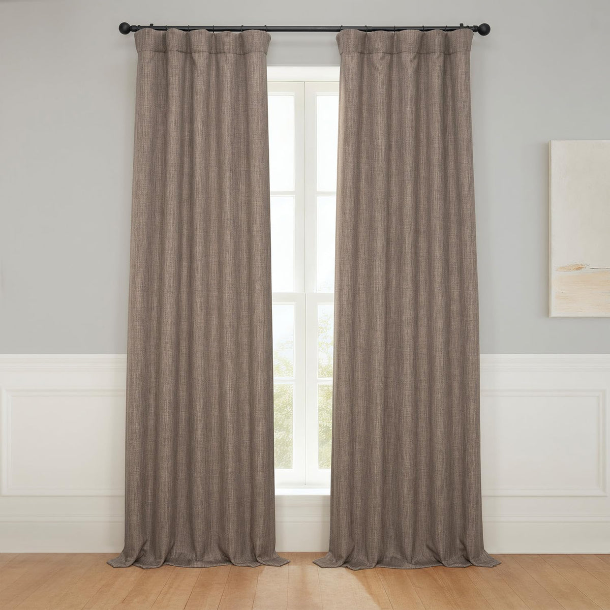 Faux Linen Curtains for Living Room (1 Panel) - 50W X 96L, Birch Taupe