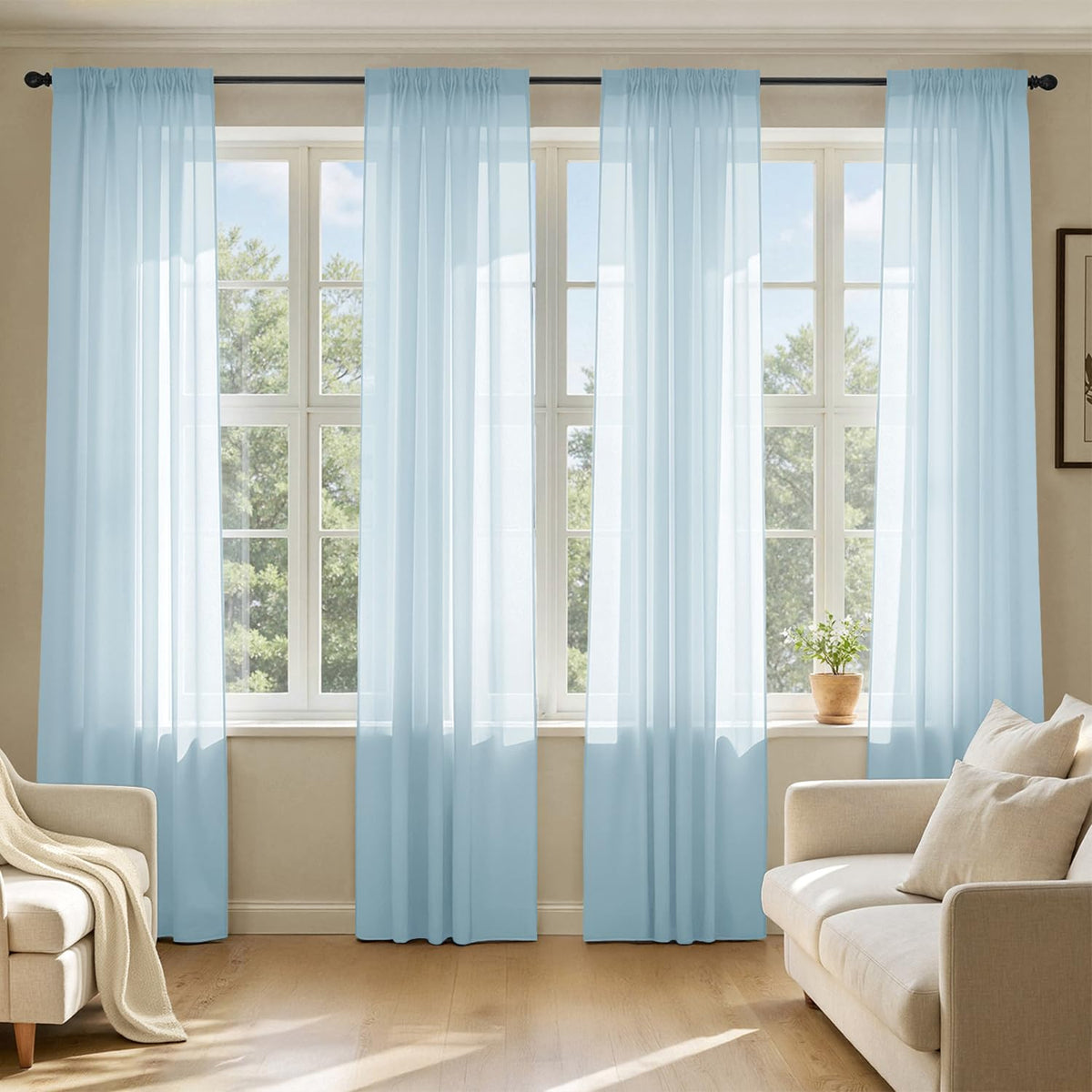 MIULEE Beige Sheer Curtains 84 Inches Long 4 Panels 42 x 84 Inches