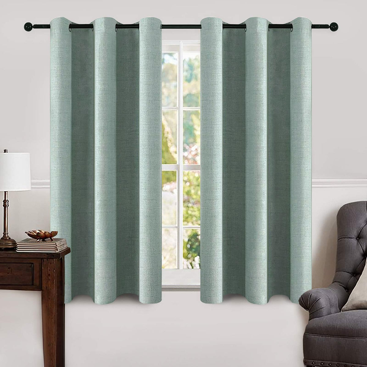 MIULEE 100% Blackout Linen Curtains for Bedroom 52x84 Inches Dusty Blue