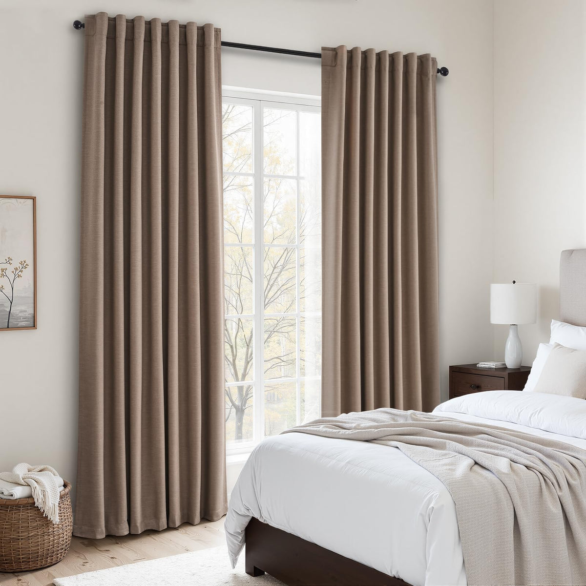 Topfinel Linen Blackout Curtains 96 Inch Long, Boho Farmhouse Ivory Birch Viral Drapes Pinch Pleated Curtains with Hooks for Living Room, Neutral 8 FT Back Tab Bedroom Curtains 52" X 96" 2 Panels