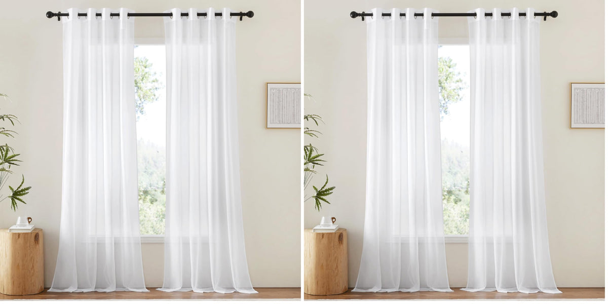 NICETOWN White Sheer Curtains & Drapes 96 inches Long for Living Room - Grommet Top Solid Lightweight & Airy Gauzy Window Treatments with Light Filtering for Bedroom, 2 Panels, W54 x L96
