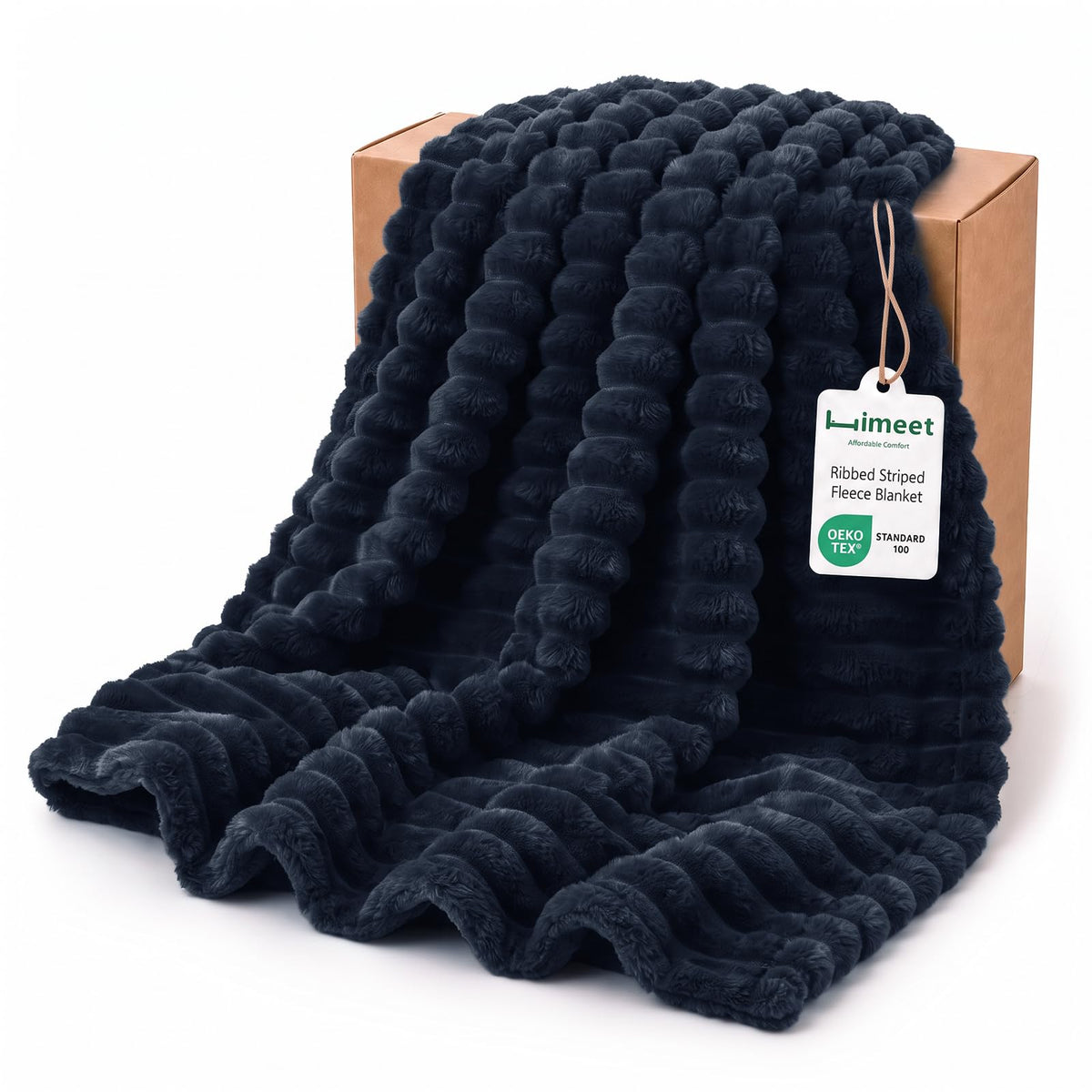 HIMEET Black Throw Blanket for Couch, 300GSM Ribbed Fleece, 50 x 60 Inches