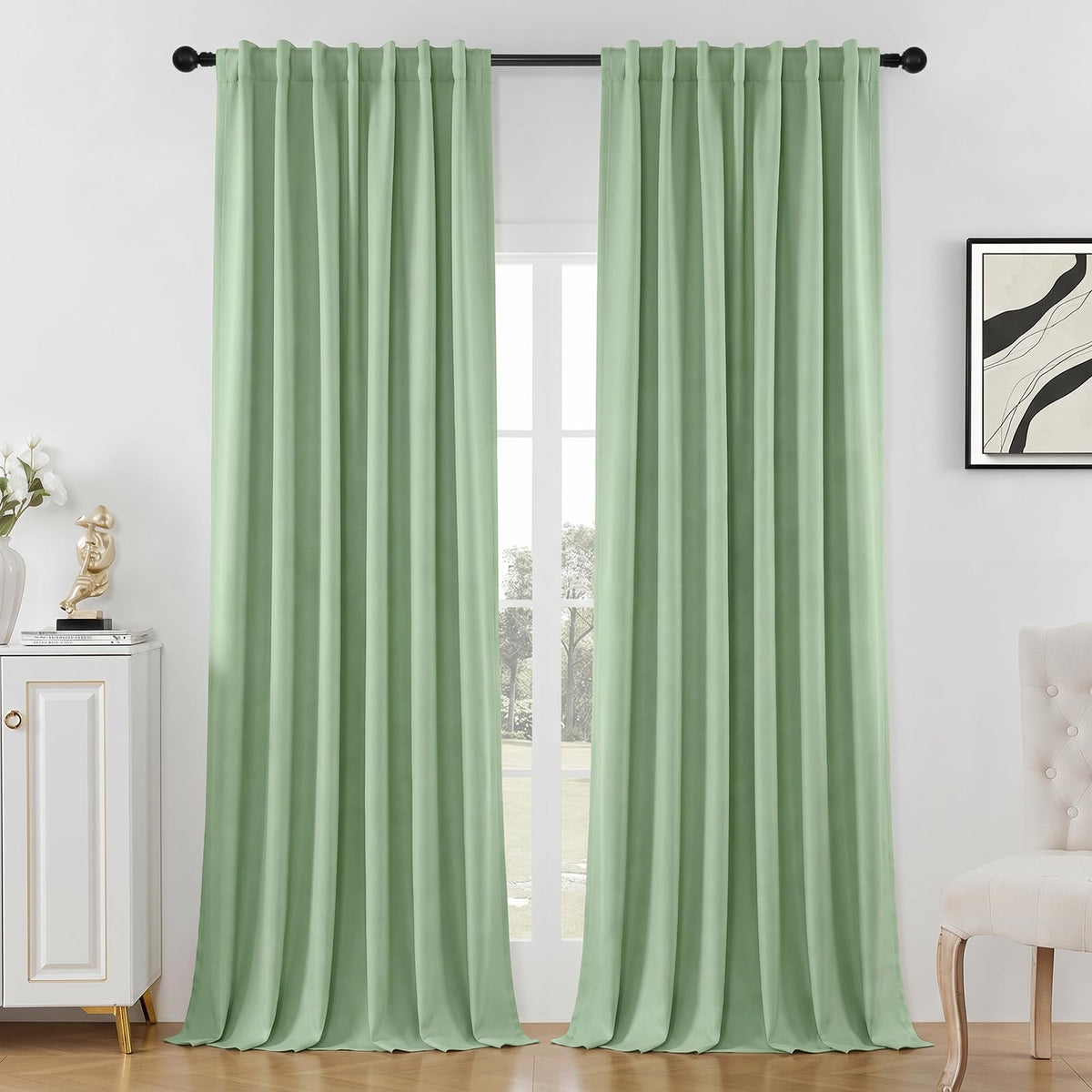 Joydeco White Blackout Curtains 96 Inches Long - 100% Blackout Curtain 2 Panel Set, Rod Pocket & Back Tabs Thermal Insulated Window Drapes for Bedroom Living Room (Pure White,52" Wx96 L)