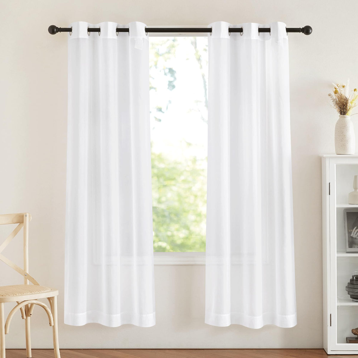 NICETOWN White Sheer Curtains & Drapes 96 inches Long for Living Room - Grommet Top Solid Lightweight & Airy Gauzy Window Treatments with Light Filtering for Bedroom, 2 Panels, W54 x L96