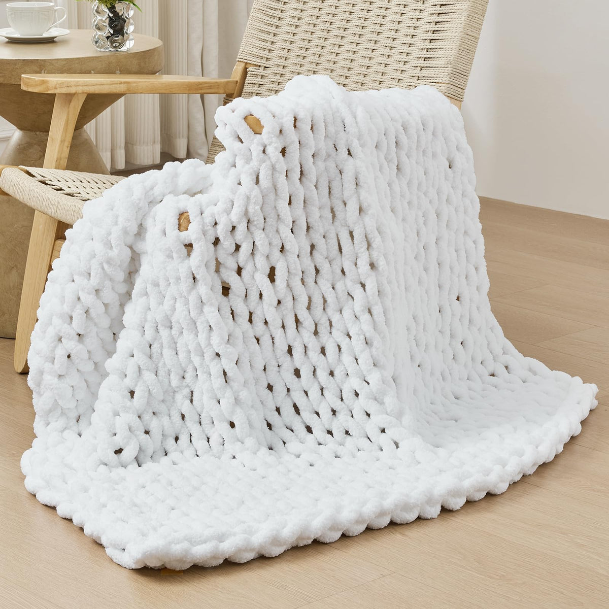 Bigacogo Chunky Knit Throw Blanket for Couch, 40x60 inches, Beige