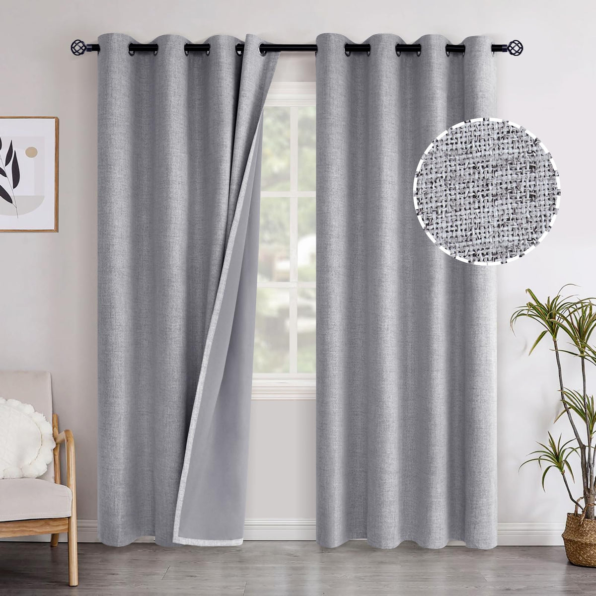 YoungsTex Linen Blackout Curtains 63 Inch Length Bedroom Beige Darkening