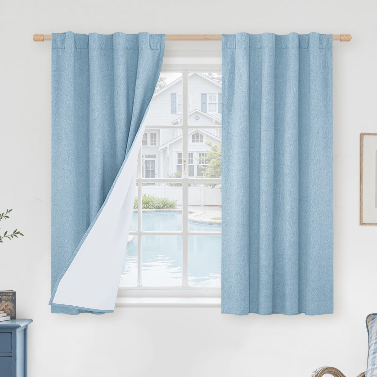 LAMIT 100% Blackout Short Linen Curtains for Cafe 40 Inch Length, Ivory