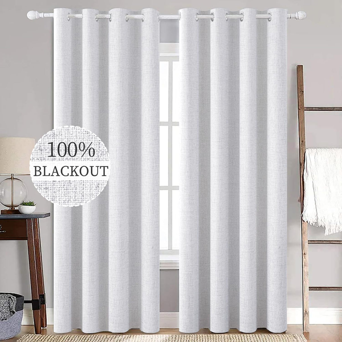 MIULEE 100% Blackout Linen Curtains for Bedroom 52x84 Inches Dusty Blue