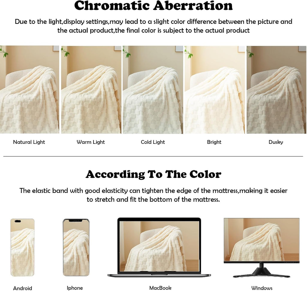 NEWCOSPLAY 3D Checkered Flannel Throw Blanket, Ivory Checkered, 50"x70"