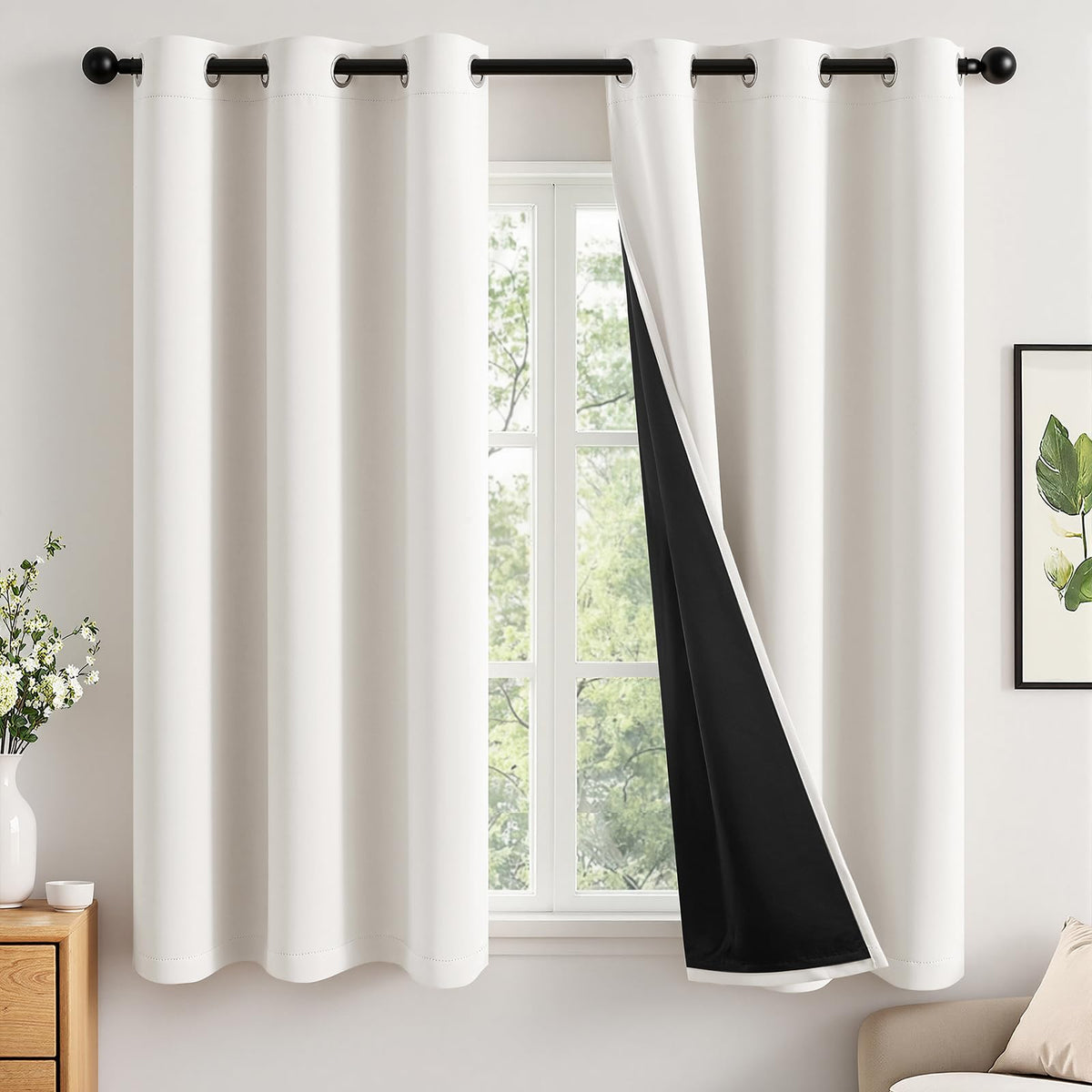 MIULEE Cream 100% Blackout Curtains for Bedroom 40x63 Inch Long