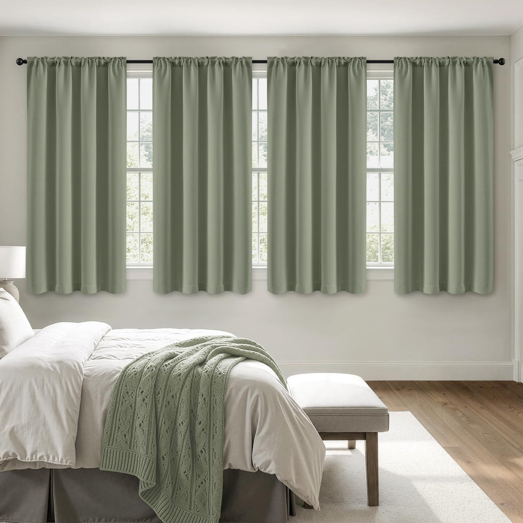 MIULEE Sage Green Blackout Curtains 63 Inch Length for Bedroom 4 Panels